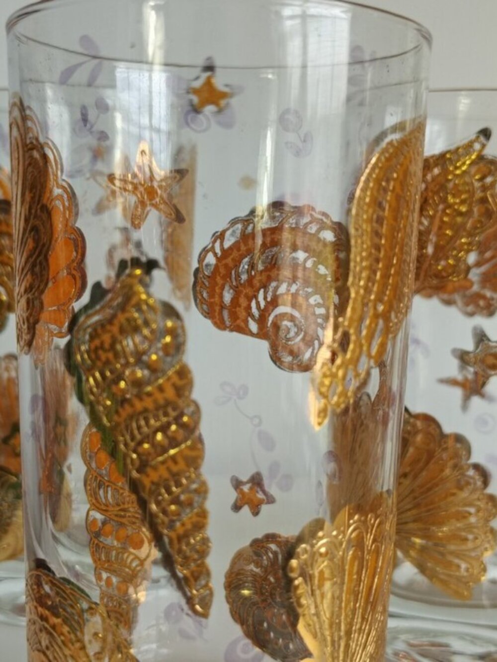 Culver Vintage Mid-Century Seashells 22K Gold Gilt Highball Glasses Set of 6 - Picture 4 of 8